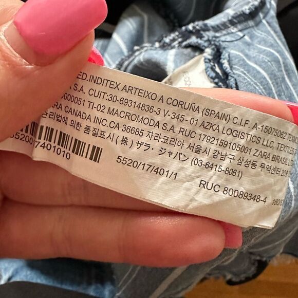 WOMEN'S ZARA DENIM RUFFLE HIGH LOW SKIRT white striped asymmetrical size xs - Picture 5 of 9